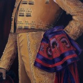 Arte taurino-Traje de luces. Albero y Oro con capote de claveles 92 x 73