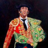 Arte taurino-Traje de luces. Cadmio y Oro con Capote Verde 130 x 97