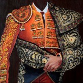 Pintura taurina. Mandarina y Oro con Capote de Corazones 81 x 65